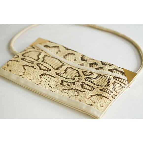 Vintage Kid Leather Python Skin Nude Beige Convertible Clutch - Picture 9 of 10